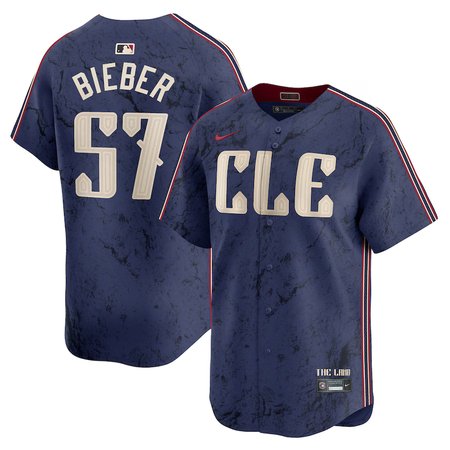 Men's Cleveland Guardians #57 Shane Bieber Nike Navy 2024 City Connect Limited Jersey